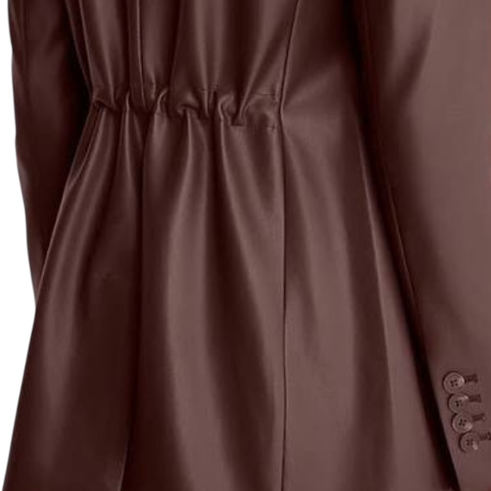 Express NWT chocolate brown faux leather cinched one button boyfriend blazer - Picture 4 of 16